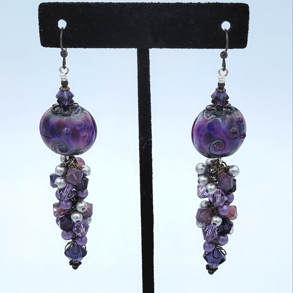 Earrings Lampwork & Purple Crystals #2050